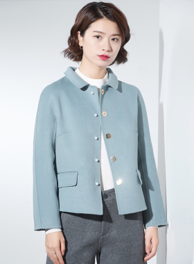 G18Q-005【清事】北经瓷片高端复古文艺小翻领连肩袖短款毛呢外套