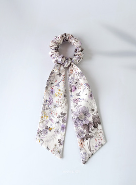 莺尾清幽长绒棉发圈紫色气质花朵长飘带发绳新款少女春夏头绳发饰