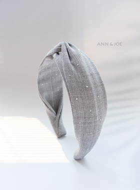 灰色满天星水钻双交叉发箍 加宽高颅顶度假风日系高级感手工头箍