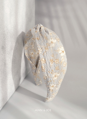 黑色复古碎花高级感头箍 日本小纹工房盐缩棉发箍百搭女头饰发卡