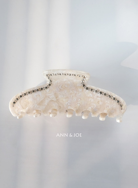 白色日系复古大号抓夹法式醋酸高端水钻发抓盘发夹子气质女发饰