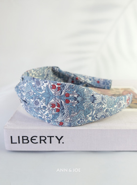 经典草莓小偷发箍英国进口Liberty发圈蓝灰色纯棉发绳女复古发饰