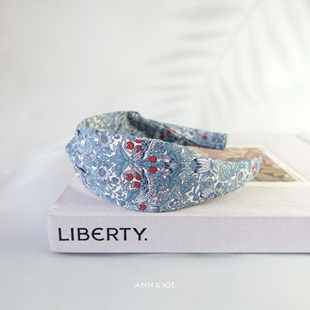 经典草莓小偷发箍英国进口Liberty发圈蓝灰色纯棉发绳女复古发饰
