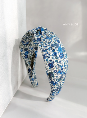 英国Liberty发箍进口纯棉法式蓝色碎花手工加宽头箍气质秋冬发饰