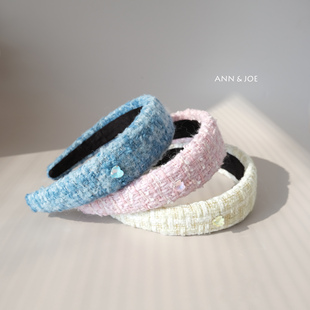 头箍 饰高颅顶百搭气质宽版 清新小香风编织发箍女 蓝色爱心水钻装