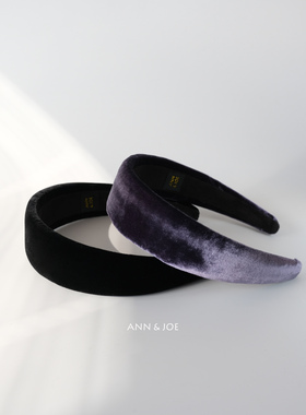 真丝绒冬季发箍加厚高颅顶头箍气质百搭黑色海绵压发高端手工发饰