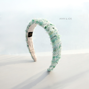 AnnJoe小香风氛围感薄荷绿发箍春夏高颅顶森系少女感头箍手工发饰