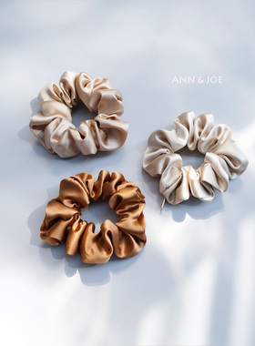 大地色系30姆米真丝发圈大肠圈6A级桑蚕丝养发高端气质女手工头饰