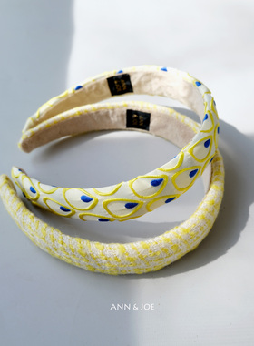 柠檬雀语发箍小香风黄色粗花呢荧光色海绵头箍高颅顶增高复古发饰