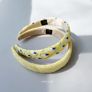 柠檬雀语发箍小香风黄色粗花呢荧光色海绵头箍高颅顶增高复古发饰