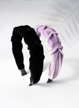 黑色真丝绒褶皱发箍2024年网红新款氛围感女短发秋冬气质发卡头箍