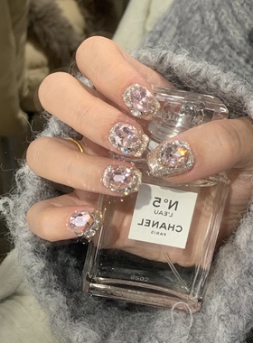 NZ手工定制甲片可拆卸穿戴假指甲光疗贴绝美爆闪短甲满钻闪闪美甲