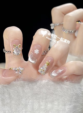 NZ手工定制甲片可拆卸穿戴假指甲冬日氛围感仙气雪花圣诞猫眼美甲