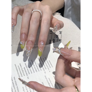 NZ手工定制甲片可拆卸穿戴假指甲光疗贴仙女绿野千金钻光闪闪美甲