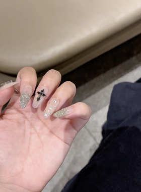 NZ手工定制甲片拆卸穿戴假指甲网红爆款碎钻克罗之心十字架美甲贴