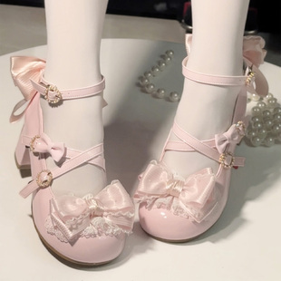 定金西柚原创新款雲缎梦境Lolita鞋lo鞋大码中低跟日制丝带蝴蝶结