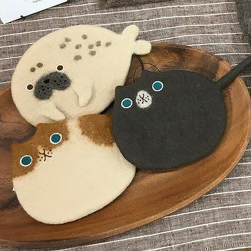 戳戳乐羊毛毡海豹猫咪杯垫材料包