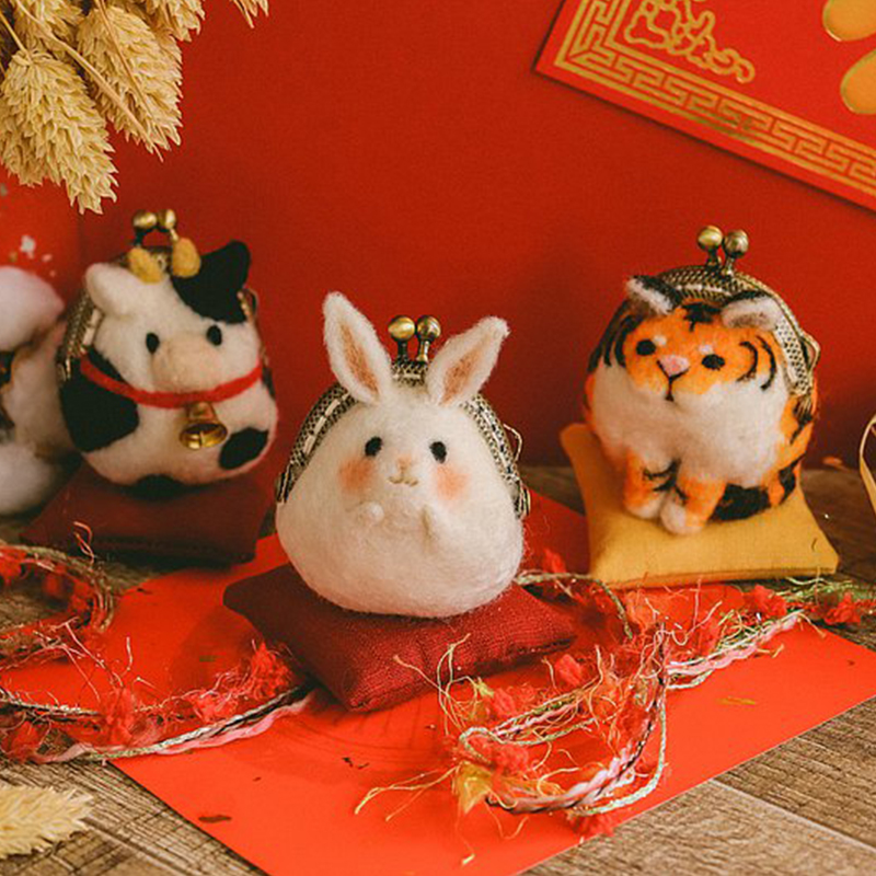 羊毛毡 戳戳乐 小兔奶牛老虎 口金零钱包硬币 简单 手工DIY材料包