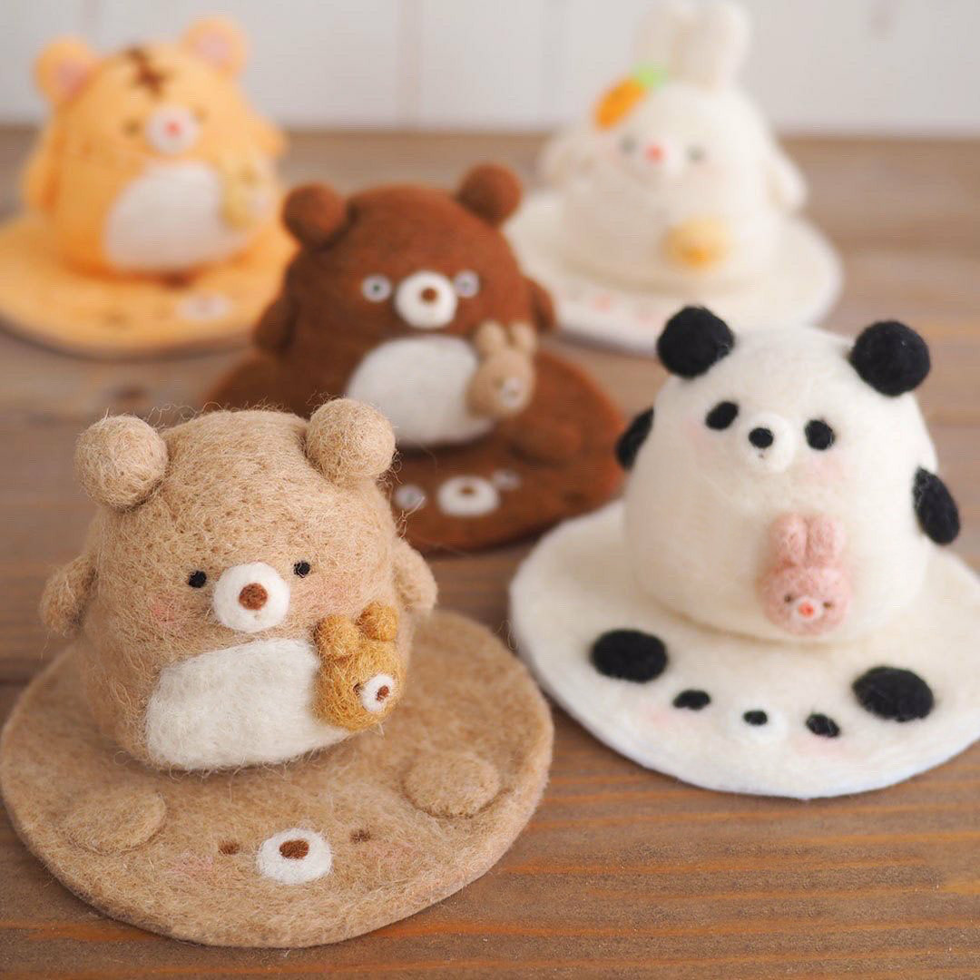 羊毛毡 戳戳乐 挎包小棕熊小白兔子老虎 简单 手工diy材料包 杯垫