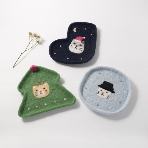 戳戳乐羊毛毡猫咪置物盘杯垫手工