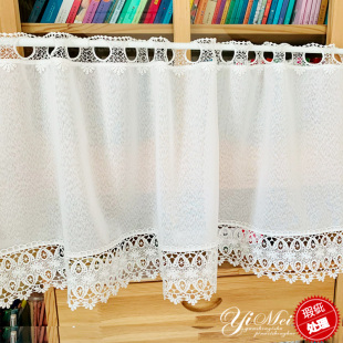 日式 咖啡帘半帘短门帘头橱柜帘书架防尘遮光隔断水溶花边 田园时尚