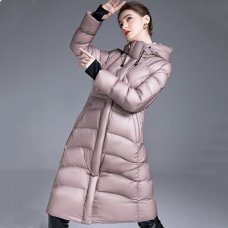 高端品牌羽绒服加厚连帽女中长款