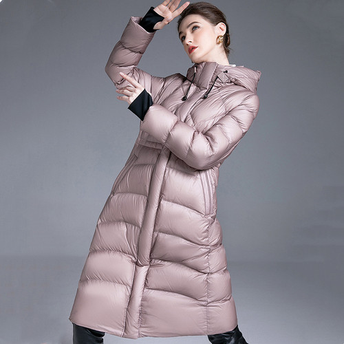 高端品牌羽绒服加厚连帽女中长款