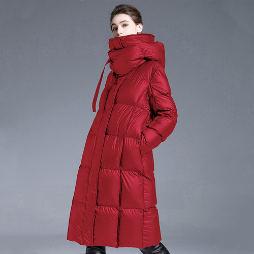 高端品牌羽绒服加厚连帽女中长款