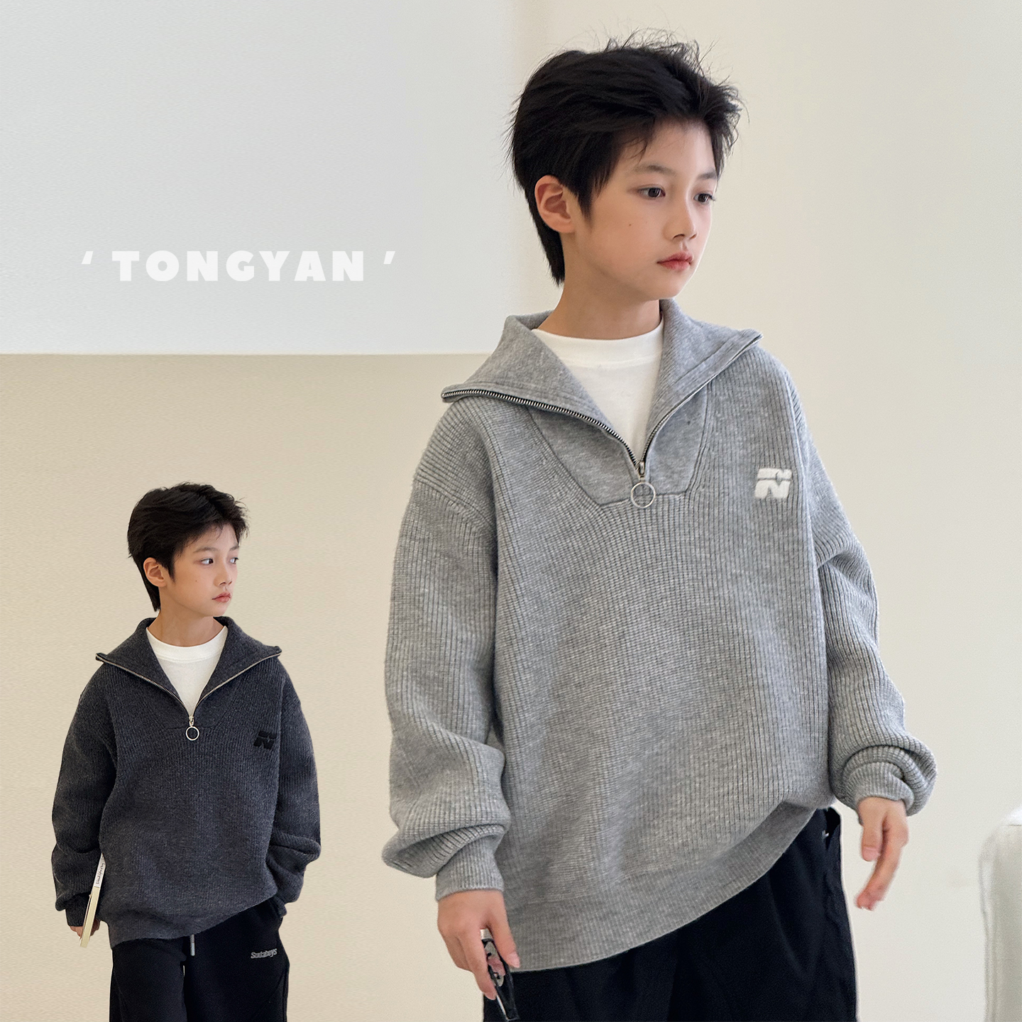 男童毛衣套头儿童连帽羊毛衫线衣