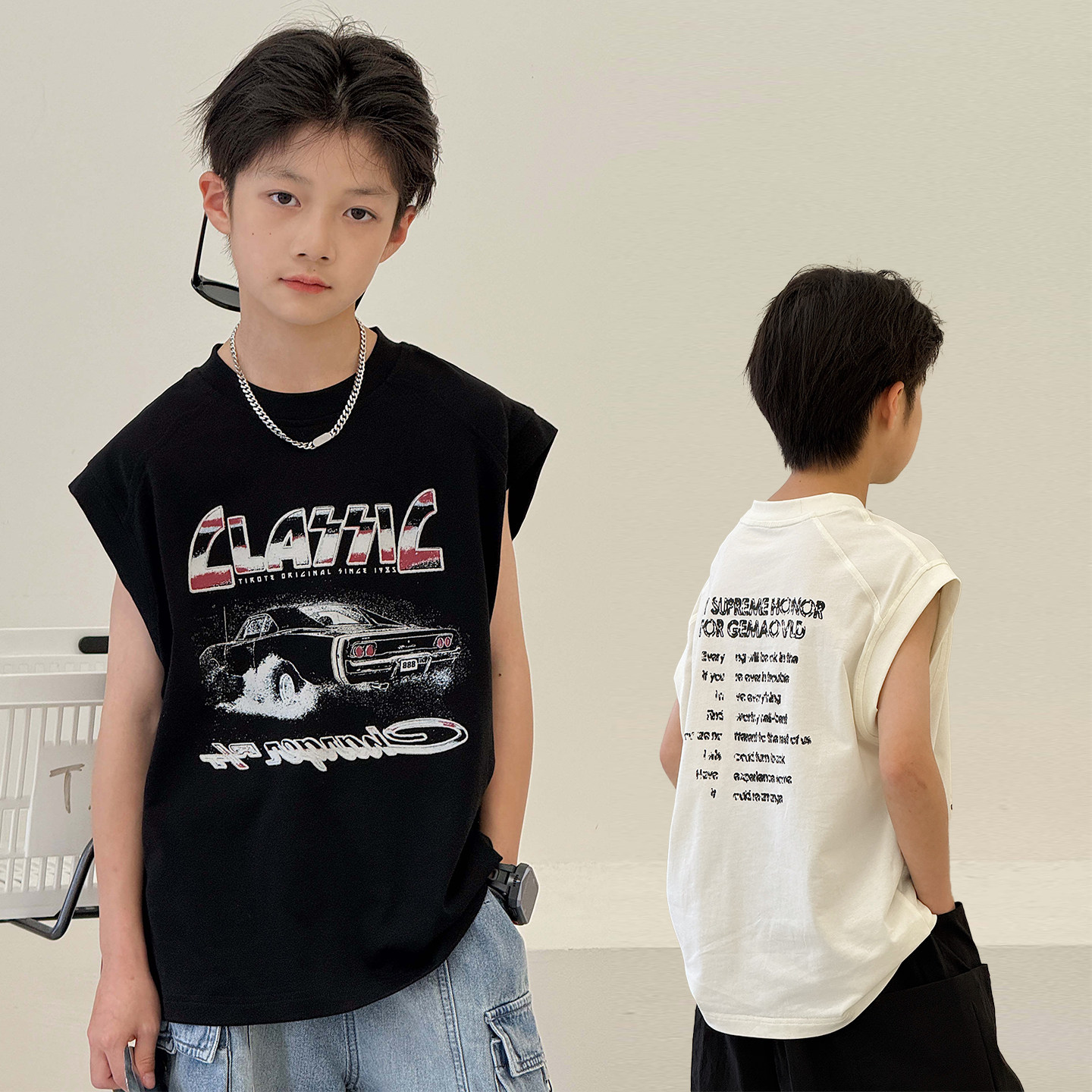 男童背心纯棉2026夏季新款中大童薄款T恤无袖男孩上衣儿童马甲潮