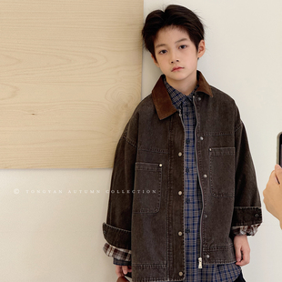 男童牛仔外套2025秋装新款港风中大童上衣洋气男孩夹克儿童牛仔衣