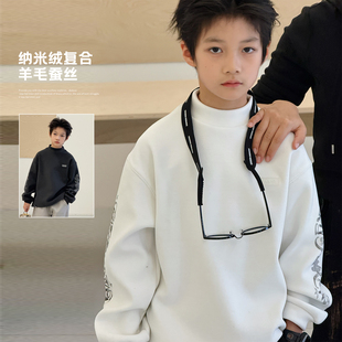 自制男童冬季 新款 T恤加厚宝宝高领中大童上衣 2025冬装 儿童打底衫