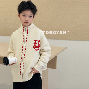 冬季 男童毛衣2025冬装 儿童外套针织开衫 韩版 中大童加厚线衣潮 新款