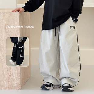 子2025秋新款 宽松中大童运动裤 韩版 帅气打褶长裤 儿童老爹裤 男童裤