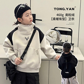 自制帅气中大童上衣加厚套头衫 男童加绒卫衣2024冬装 新款 儿童外套