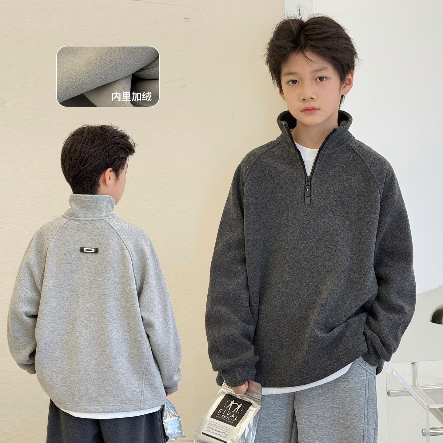 男童卫衣加绒2026冬装新款中大童韩版上衣加厚套头衫保暖儿童外套