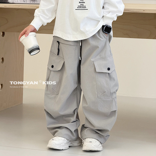 新款 2025秋装 中大童宽松长裤 男孩老爹裤 子帅 男童工装 洋气儿童裤 裤