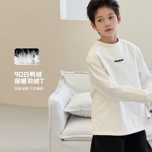 自制白鸭绒内里男童内搭保暖中大童体恤衫 新款 2025冬装 儿童打底衫
