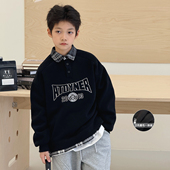 中大童一体绒上衣学院风加厚儿童POLO衫 男童卫衣加绒2025冬装 新款