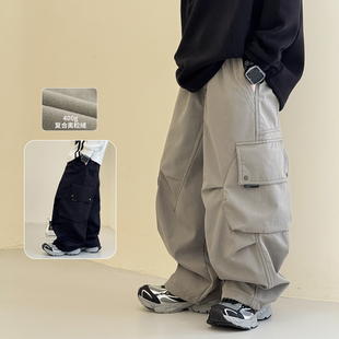 自制加厚儿童工装 新款 裤 男孩棉裤 子 男童加绒裤 一体绒裤 子2025冬装