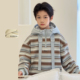 一体绒条纹儿童套头外套 中大童加厚帽衫 男童卫衣加绒2025冬装 新款