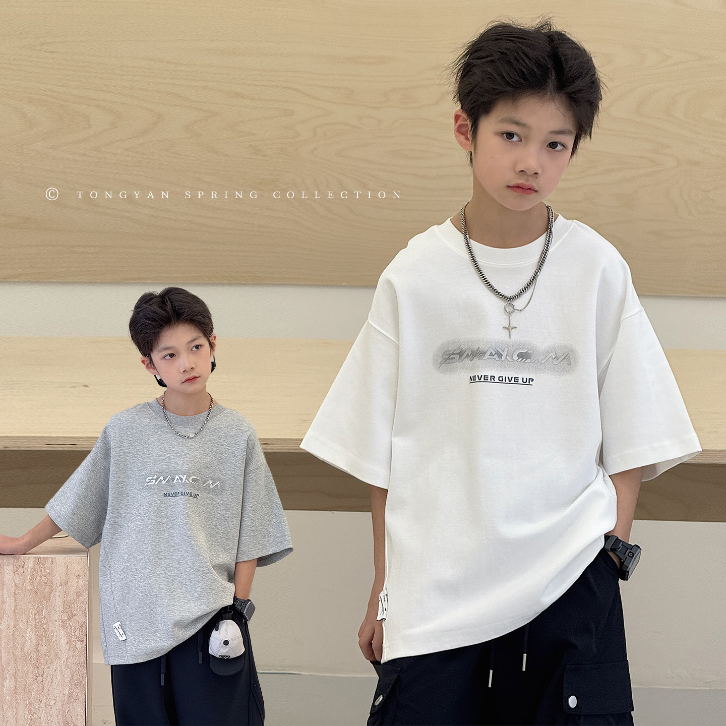 男童短袖T恤2026夏季新款宽松中大童半袖纯棉男孩五分袖儿童上衣