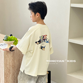 男童T恤短袖 男孩潮牌儿童体恤薄 自制纯棉中大童半袖 2025夏装 新款