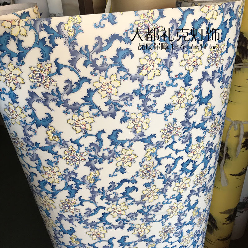 青花瓷透光纸pvc羊皮纸灯罩材料灯箱装修材料
