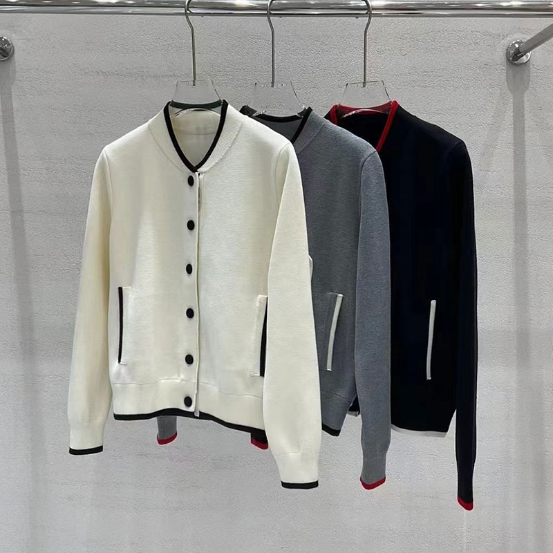 织带100%羊毛开衫外套纽扣立领