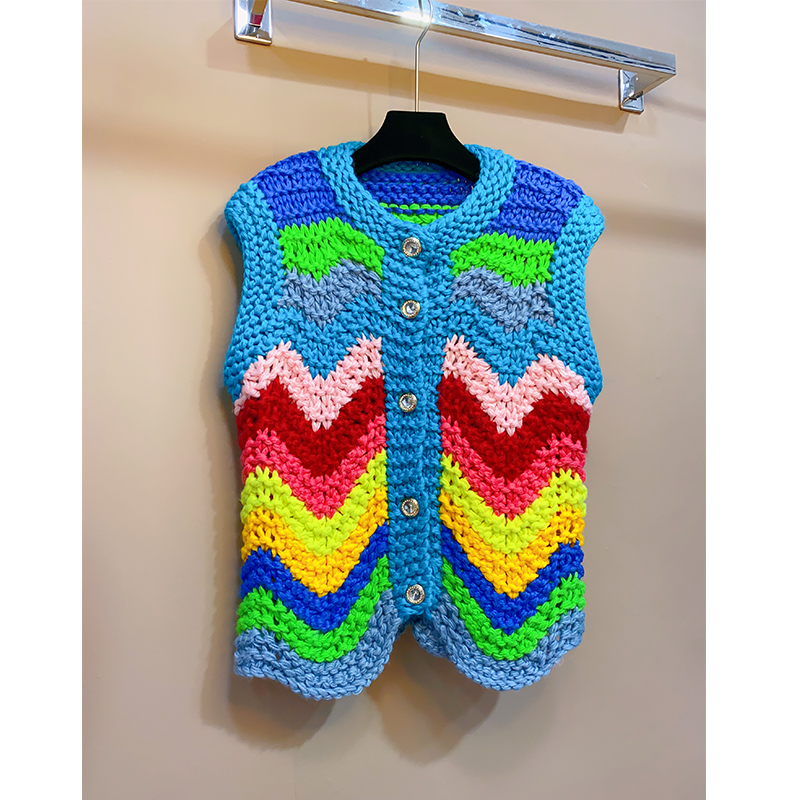 单排扣常规圆领拼色马甲