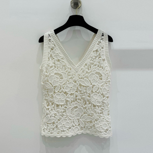 100天丝羊毛！重工镂空钩花吊带背心女V领内搭外穿针织无袖上衣夏