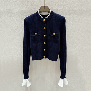 【羊毛混纺】法式高级感女装上衣拼接假两件针织开衫修身短款秋冬