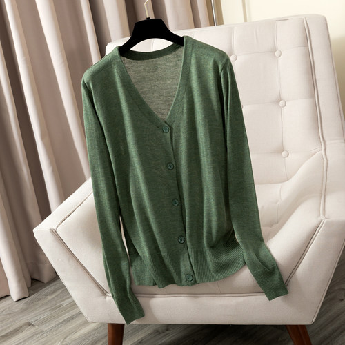 羊毛混纺开衫外套纽扣V领开胸