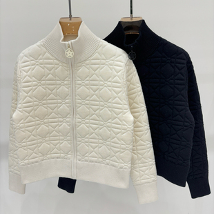 拉链毛衣外套女加厚羊毛针织开衫 秋冬王炸单品 菱格纹立领短款